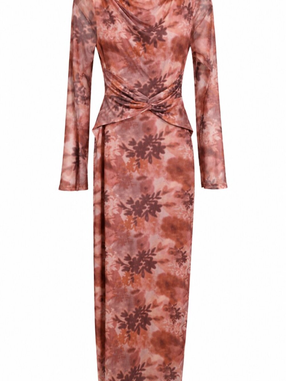 Petal + Pup Mesh Moody 90's Inspired Floral Twist Front Maxi Dress Rust NWT M